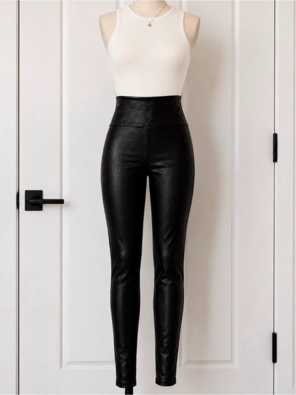 SPANX Black High-Waist Black Faux Leather Leggings Small